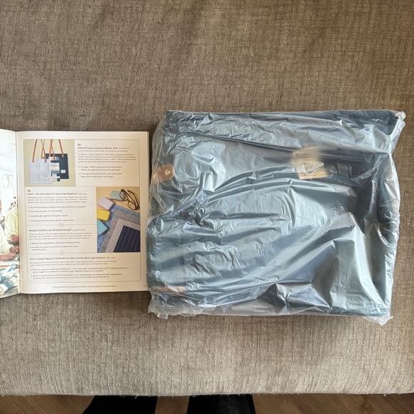 FEED Projects Canvas Market Tote Shoulder Bag Blue with Leather Straps - Picture 2 of 4